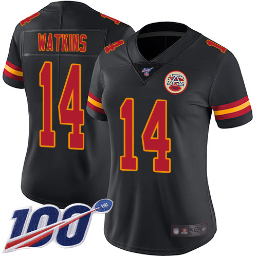 Women Kansas City Chiefs 14 Watkins Sammy Limited Black Rush Vapor Untouchable 100th Season Football Nike NFL Jersey